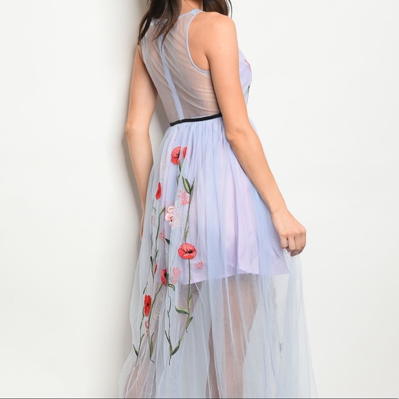 Brand New Chic Floral Embroidered Mesh Maxi Dress - Picture 2 of 6